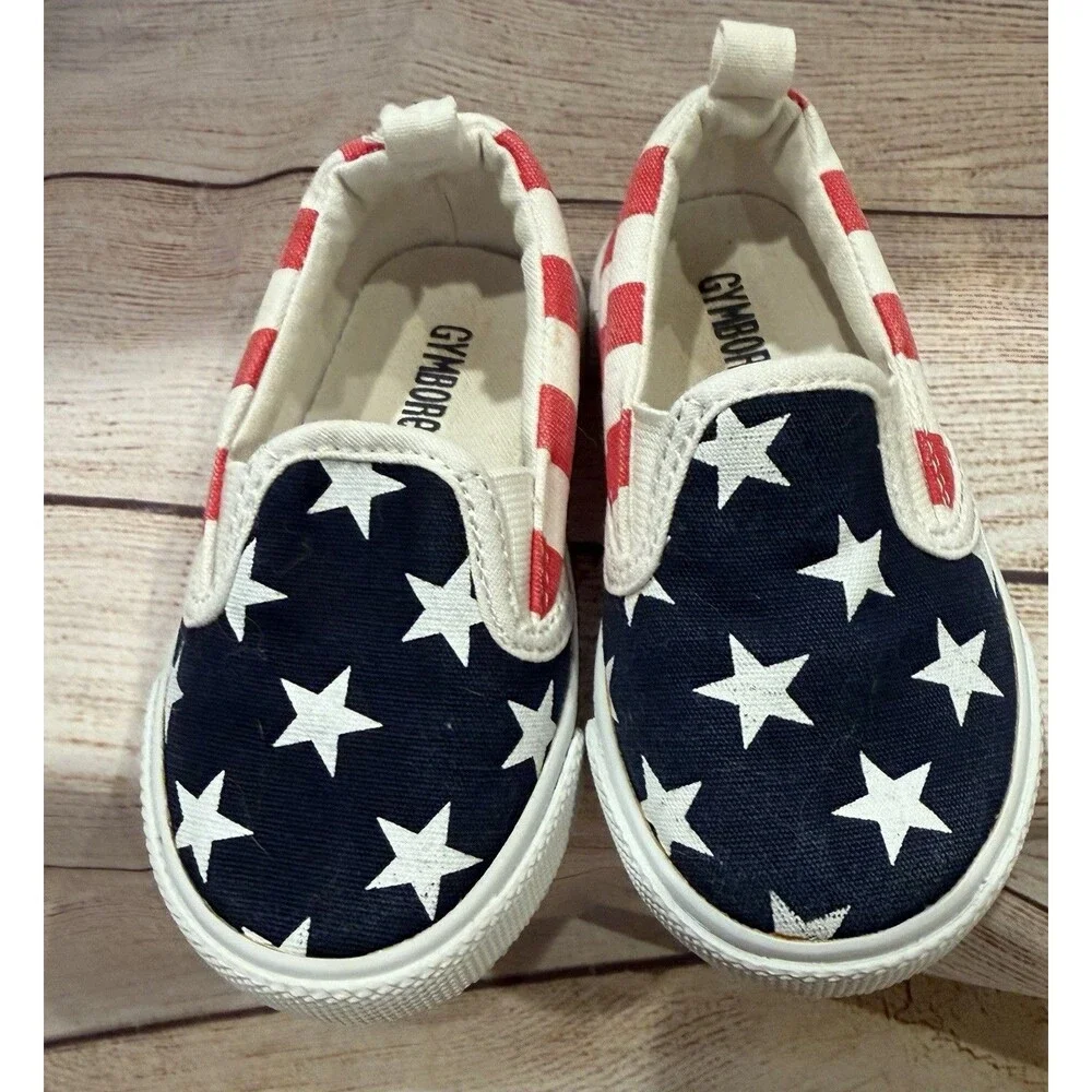Gymboree Patriotic Fourth of July Americana Slide On Sneakers Shoes Toddler 6